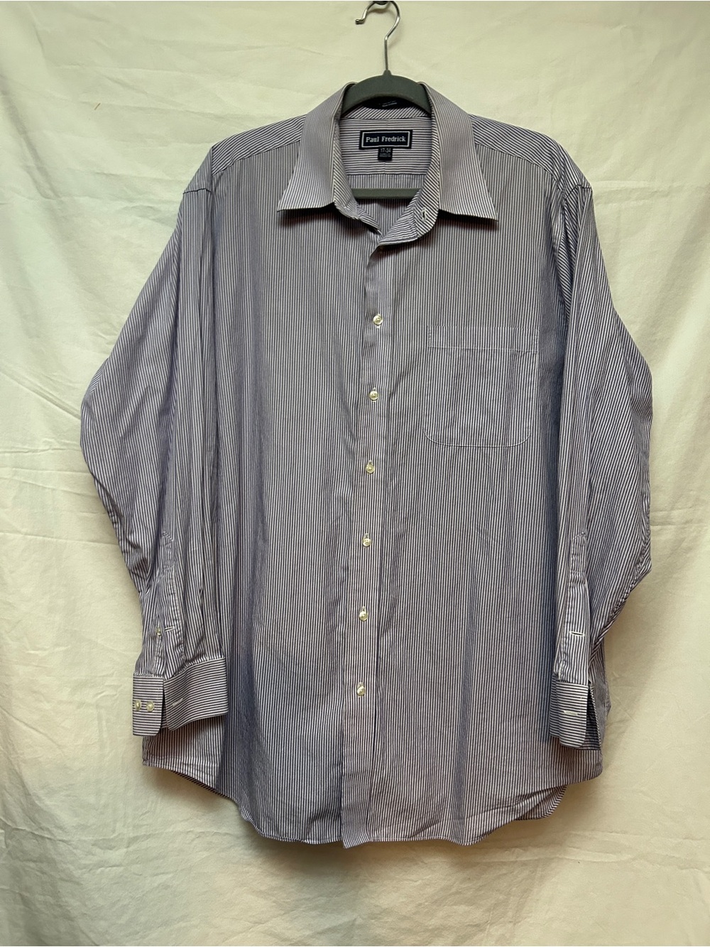 Paul Fredrick Men's Blue and White Pinstripe Dress Shirt